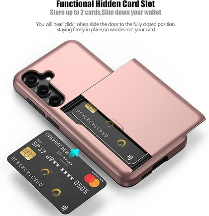 Nvollnoe for Samsung S25 Plus Case with Card Holder Dual Layer Heavy Duty Protective Case Hidden Card Slot Slim Wallet Cover for Samsung S25 Plus 6.7''(Rose Gold)