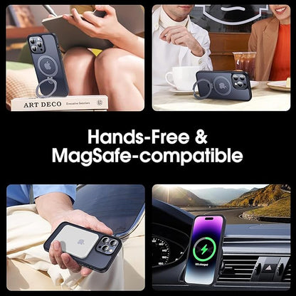 CASEKOO Designed for iPhone 15 Pro Case with Magnetic Invisible Stand [Military Drop Protection] [Compatible with MagSafe] Shockproof Slim Translucent Matte Pro Case 6.1 Inch, Black