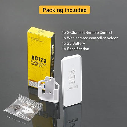 AC123-02 2 Channel Controller, RF433.92 Transmitter, Motorized Roller Shade Accessories for Motorized Blinds & Shades - White