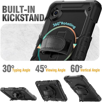 HXCASEAC Case for Samsung Galaxy Tab A9 8.7 Inch, Protective with Screen Protector/Hand Strap/Pen Holder, Sturdy Shockproof for Samsung A9 Tablet Case SM-X110 SM-X115 SM-X117 - Black
