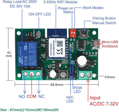 Newgoal WiFi Wireless Inching Relay Switch Momentary DIY Smart Home Remote Control DC 5-32V AC 90-250V Compatible With Alexa Echo IFTTT (Using TUYA/Smart Life APP)