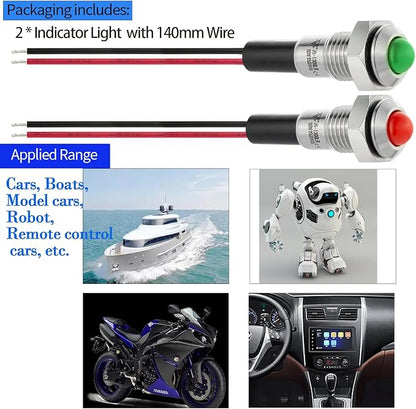 ZGSZJHF 8mm Indicator Light 0.31" Waterproof IP67 Metal Stainless Steel Signal Lamp 110V-120V AC/DC LED Pilot Dash Lamp Light Ring Large Red and Green 2Pcs