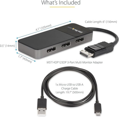StarTech.com 3-Port DisplayPort 1.4 Splitter, DisplayPort to 3x DP Multi-Monitor Adapter, Triple 4K Computer MST Hub, USB Bus-Powered, Windows Only (MST14DP123DP)