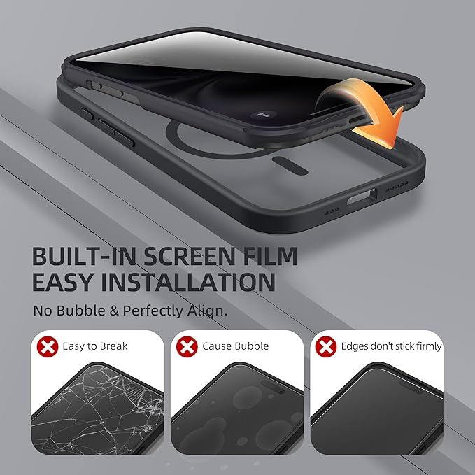 BERFY Magnetic for iPhone 16 Plus Case, Compatible with MagSafe, Built-in Privacy Screen Protector and Upgraded Camera Protection, Anti-Spy Full Body Shockproof Phone Case for 16 Plus 6.7", Black