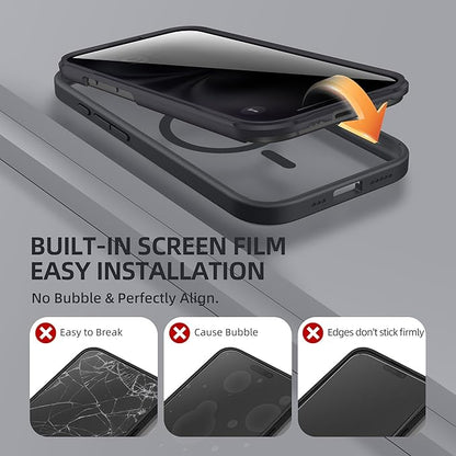 BERFY Magnetic for iPhone 16 Plus Case, Compatible with MagSafe, Built-in Privacy Screen Protector and Upgraded Camera Protection, Anti-Spy Full Body Shockproof Phone Case for 16 Plus 6.7", Black