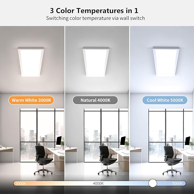 AIKVSXER 48 Pack 1x4 LED Flat Panel Light, 50W 5500LM Surface Mount Ceiling Fixture, 3CCT (3000K/4000K/5000K), Ultra-Thin 48In, 10-100% Triac Dimmable for Kitchen, Garage, Office, Basement