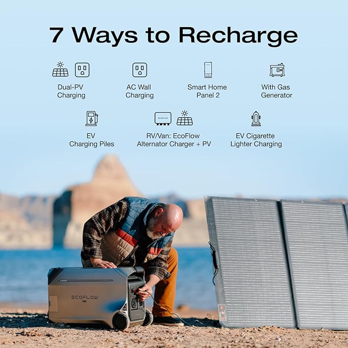 EF ECOFLOW Solar Generator 4096Wh DELTA Pro 3 with 2X400W Portable Panels, 120/240V 4000W AC Output, Solar Generator for Home Use, Camping Accessories, Emergencies, Power Outages, RVs