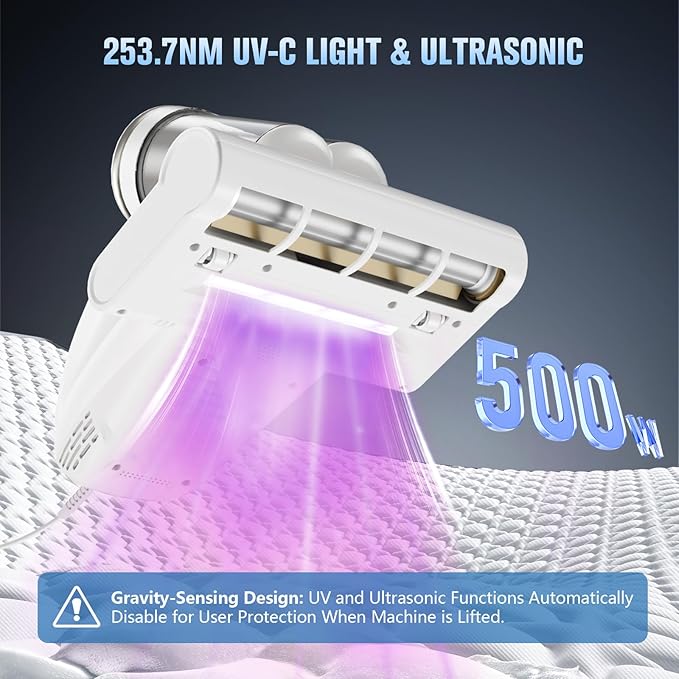 Bed Vacuum Cleaner Mattress Vacuum Cleaner,16Kpa Powerful Handheld Vacuums with UV-C Light & Double Dust Cup & High Heating & Ultrasonic & Anion for Bed Sofa