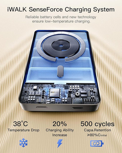 iWALK Magnetic Portable Charger, Qi2 Certified 15W Magnetic Power Bank with LED Display, 30W PD Fast Charging, 10,000mAh Battery Pack, Ergonomic Design, for iPhone 16/15/14/13/12 Series