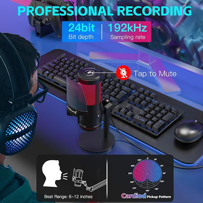 ZealSound Gaming USB Microphone,Noise Cancellation Condenser mic with RGB Light,Touch Mute,Gain,Monitoring for Streaming, Podcast, Twitch, YouTube, Discord, iPhone, iPad,PC,Computer,PS4,PS5,Mac