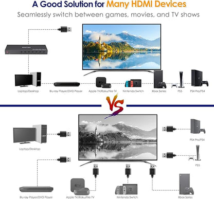 7 in 1 Out HDMI Switch 4K@60Hz with HDR, HDCP 2.2 & 3D and IR Remote Control for PS5, Xbox, Nintendo Switch, Apple TV, Roku, Fire Stick (Home/Office Use)