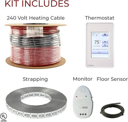 LuxHeat 40sqft Floor Heating Cable Kit - 240v Electric Heating Floor System - Heated Flooring System Includes UDG4 Programmable Thermostat w/GFCI, Heater Cable, Strapping, Flooring Sensor & Alarm
