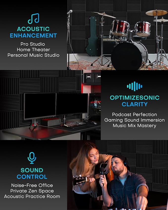 52 Pack Acoustic Foam Panels, 1 X 12 X 12 Inches Sound Proof Foam Panels for Walls, High Density Acoustic Panels Sound Absorbing, Grey Noise Cancelling Studio Wedges (NOT INCLUDE ADHESIVE)