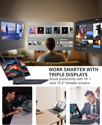 KOOFORWAY Triple Screen Laptop,16” Main + Dual 10.5” Monitors, Core i7-12700H, 32GB RAM,2TB SSD, Win 11 Pro,Wi-Fi 5,BT 5.0,Face & Fingerprint Unlock,USB-C,HDMI for Business/Design/Stock Trading