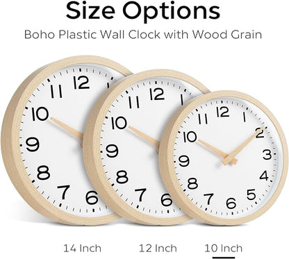 AKCISOT Wall Clock,Boho Kitchen 10 Inch Wall Clocks Battery Operated Non Ticking,Silent Modern Clock Decorative for Bedroom,Office,Bathroom,Living Room,Home (Wood Grain)