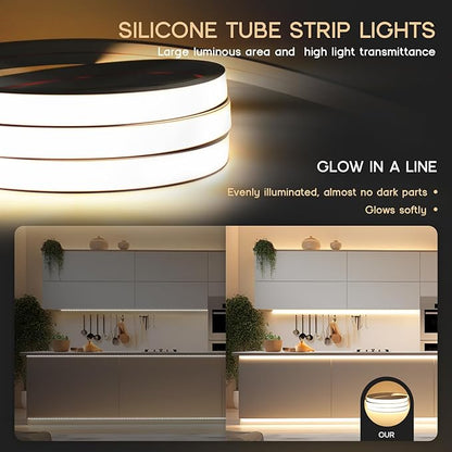 VOEWT LED Strip Lights Warm White 3000K,98.4ft 110-120V Neon Rope Lights,Flexible Silicone Outdoor Waterproof Neon Strip Lights for Bedroom,Mirror,Kitchen Cabinet, Living Room,Halloween Decor