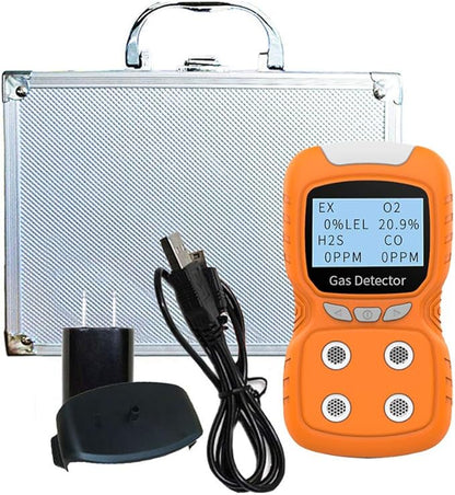 XLA Alert Portable Gas Detector, Gas Clip 4 Gas Monitor Meter Tester Analyzer, Rechargeable LCD Display Sound Light Shock Air Quality Tester, 2 Year Detector…