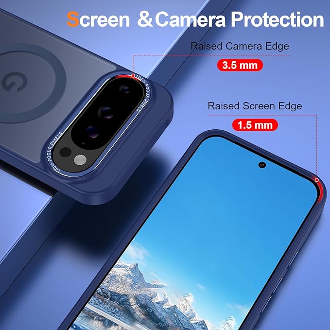 Magnetic for Google Pixel 9/Pixel 9 Pro Case, [Military Grade Drop Protection] [Compatible with MagSafe] Shockproof Slim Translucent Matte Anti-Slip for Women Girls Men Case, Dark Blue