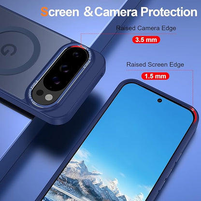 Magnetic for Google Pixel 9/Pixel 9 Pro Case, [Military Grade Drop Protection] [Compatible with MagSafe] Shockproof Slim Translucent Matte Anti-Slip for Women Girls Men Case, Dark Blue