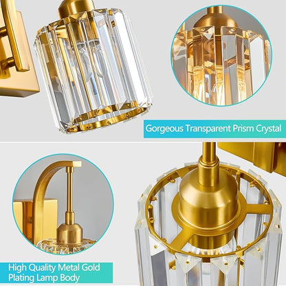 FDPBY 3-Light Crystal Vanity Light, Modern Gold Bathroom Wall Sconce with K9 Crystal Shades, 23.62" Long Over Mirror Lighting for Vanity, Makeup, Hallway, Elegant & Durable