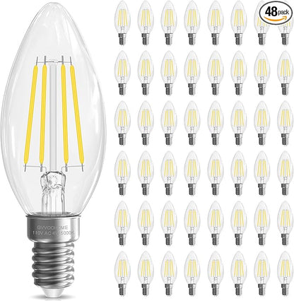 GvvooHome LED Candelabra Light Bulbs, E12 Bulb dimmable, 4W,40 watt Equivalent, Chandelier Light Bulbs, B10 Candle Bulb 5000K Daylight, 90+CRI, 400LM, Clear Glass, 48 Pack