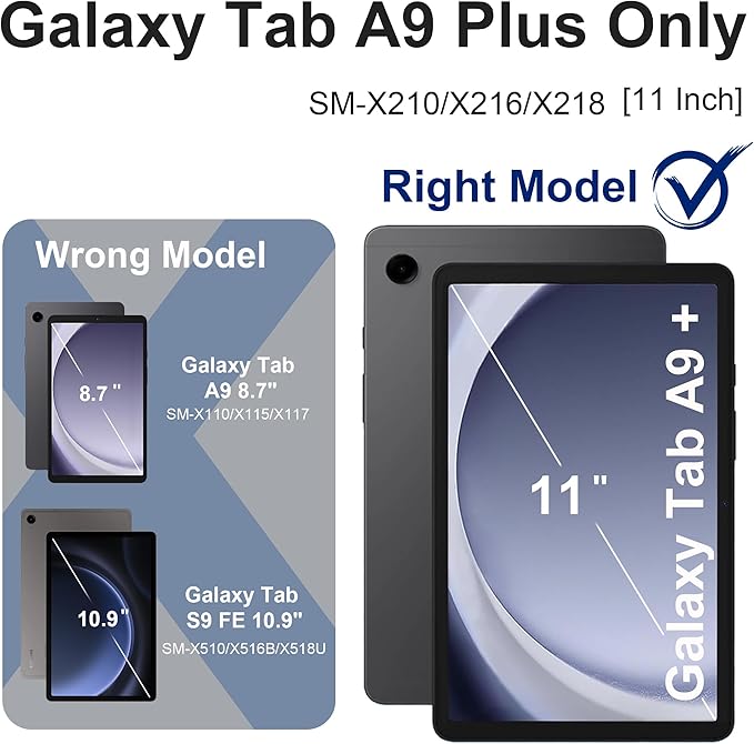 for Galaxy Tab A9 Plus Case 11 Inch, Rugged Case for Samsung Galaxy A9+ Tablet with Screen Protector 360 Rotating Stand Shoulder Strap Pen Holder, 2023 Model(SM-X210/X216/218), Navy Black