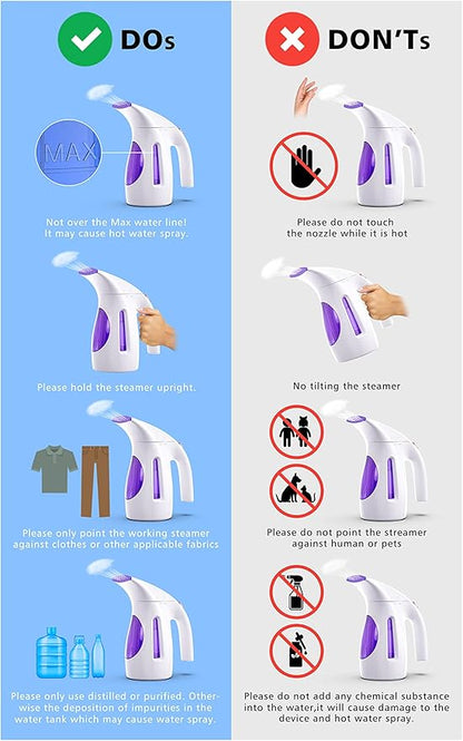 HiLIFE Steamer for Clothes, Portable Handheld Design, 240ml Big Capacity, 700W, Strong Penetrating Steam, Removes Wrinkle, for Home, Office(ONLY FOR 120V) Purple
