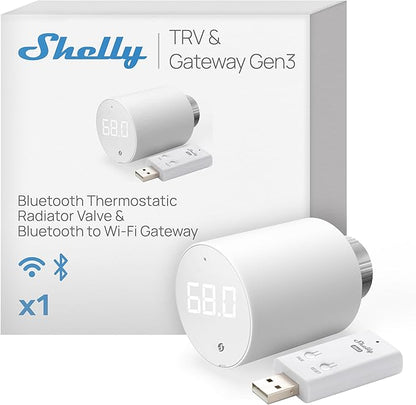 Shelly Blu TRV & Blu Gateway Gen3, Bluetooth-Operated Smart Thermostatic Valve, Smart Thermostatic Radiator Valve, Temperature Control, Home Automation, Compatible with Alexa, Google, Home Assistant