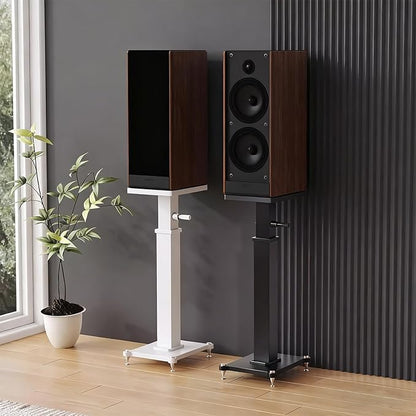 29.5-43.3in Height Adjustable Speaker Stands Pair up to 110lbs, Heavy Duty Bookshelf Speaker Stand Bookshelf Speaker Stand, Holds Bookshelf & Satellite Speaker Large Speaker (Brown)