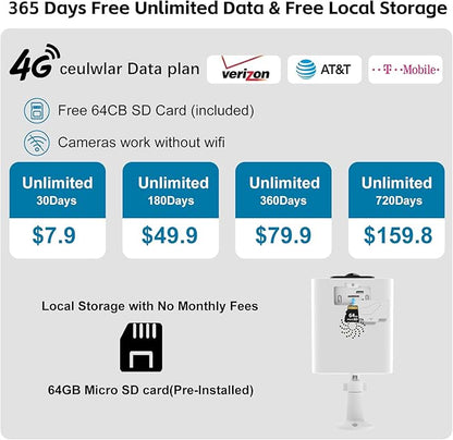 Kweiugfi 4G LTE Cellular Security Cameras Outdoor Wireless,365-Day Unlimited Data,No WiFi Security Camera Solar Powered,2K Color Night Vision,PIR Motion Sensor,2-Way Audio,Built in VSIM,64GB SD Card