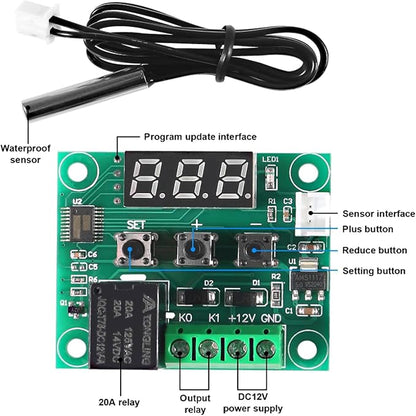 AEDIKO W1209 DC 12V Digital Temperature Controller Board Blue Digital Display Thermostat -50-110°C Electronic Temperature Temp Control Module Switch with Waterproof Case (1pc Red)