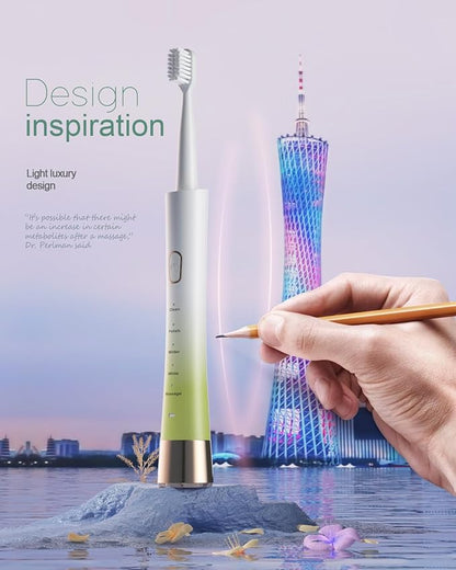 AJELU Upgrade Sonic Electric Toothbrush for Adults, 8 Replacement Brush Heads, Rechargeable Electric Toothbrush with 2-Minutes Timer IPX7 Water-Proof, for Indoor & Outdoor, White & Green Gradient