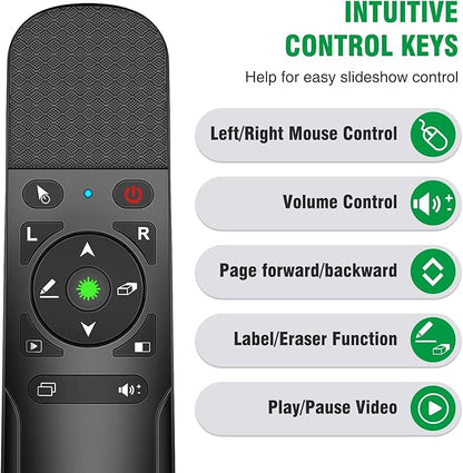 Presentation Clicker Mouse Control with Green Light for PowerPoint Presentations, Wireless Presenter Remote Control Slide Clicker for Classroom Office