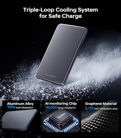 [0.3" Ultra Slim] [Alloy-Made] ULiXWH for Magsafe Portable Charger for iPhone, 2025 Upgrade 5000mAh Fast Charging Magnetic Power Bank, Wireless Battery Pack for iPhone 17 Air 16 15 Pro Max 14 13, Grey
