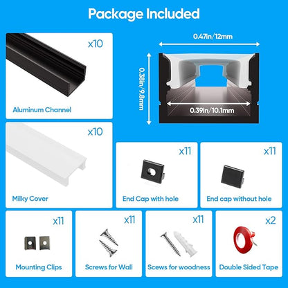 Besseto 10 Pack LED Aluminum Channel for Wood Slat Wall Panel,Wall Panel LED Strip Light Aluminum Channel Profile for Living Room Bedroom Bathroom Stairs (Black-10Pack 6.6Ft)