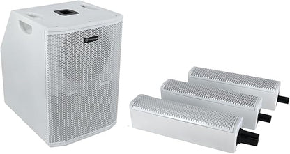 Rockville TITAN ARRAY SYSTEM White, 3200W Powered Column Array Speaker System, Dual 10” Subwoofers, (10) 3.5” Drivers, Bluetooth, Carry Bags Included, Perfect for DJs, Live Sound, and Events