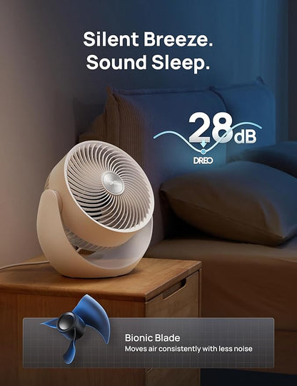 Dreo Fan for Bedroom, Table Air Circulator for Whole Room, 11 Inch, 40ft Strong Airflow, 120° Adjustable Tilt, 28db Low Noise, Quiet, 3 Speeds, 2025 New Desk Fan for Office, Kitchen, Home