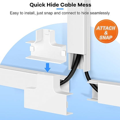 126in Cord Hider Kit, ZhiYo Wire Hiders for TV on Wall, Paintable Cable Management Kit, Wire Cover for Wall Mount TV, Grey Cable Raceway, Cord Cover Wall Wire Management Kit, 8xL15.7in W1.18in H0.67in