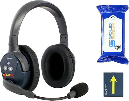 Eartec Ultralite PRO16-DR Dual Ear Add-On or Replacement Remote Headset, PRO16 Version only, Full Duplex Wireless Communication, Includes Rechargeable Battery and SolidSignal Cleaning Wipes