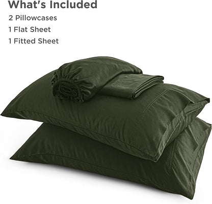 Bedsure California King Sheet Sets, Cooling Sheets, Rayon Derived from Bamboo, Breathable & Soft, Deep Pocket Up to 16 Inches, Hotel Luxury Silky Bedding for Hot Sleepers, Olive Green
