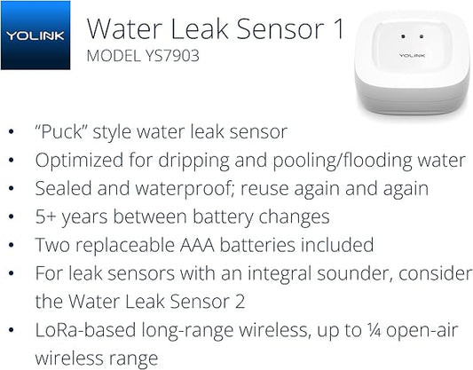 YoLink Water Leak Detector, 1/4 Mile World's Longest Range, Wireless Smart Water Leak Sensor, Alexa, IFTTT, Hub Required