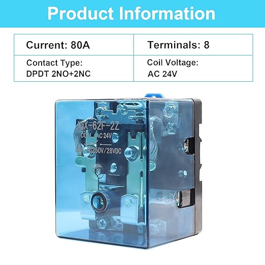 TWTADE/JQX-62F-2Z Coil Voltage AC 24V 80A DPDT Electronmagnetic Relay,High Power Relay (AC 24V)