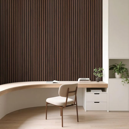 Art3d 1-Pack Acoustic Wood Slat Wall Panel with Roll-Flat Design - 95.3 x 23.8 Inch Sound Absorbing Panels for Living Room Columns Corridor Curved Wall Decor, Walnut