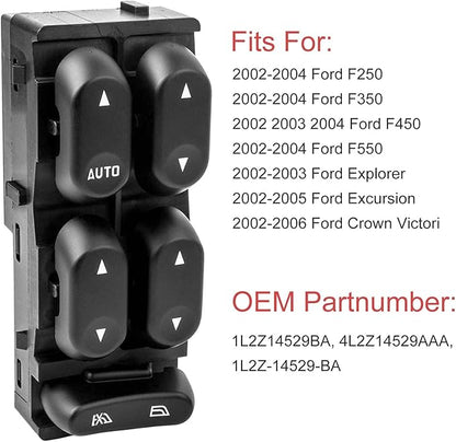 1L2Z14529BA Driver Side Power Master Power Window Switch Compatible with 2002-2004 Ford F250 F350 F450 F550 Super-Duty, 2002-2003 Explorer, 2002-2005 Excursion & Mercury Mountaineer