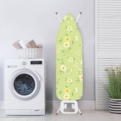 ZCFYGDX Fresh White Daisy Print Ironing Board Cover, Resist Scorching & Staining, Easy to Install Resistant Elastic Edges, 3 Nylon Buckle Straps Fasteners, Protective Scorch Cloth Covers Size-M