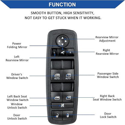 Obaee Driver Side Power Window Switch Compatible with 2012-2015 Dodge Grand Caravan, 2013-2015 Ram 1500 2500, 2015 Ram 3500, 2012-2015 Town & Country, Replaces 68110867AB, 68110867AA, 3+9 Pins