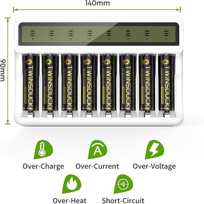 Rechargeable Battery Charger, 8 Bay AA AAA Smart Charger with LCD Display, Independent Slots for Ni-MH Ni-CD Batteries
