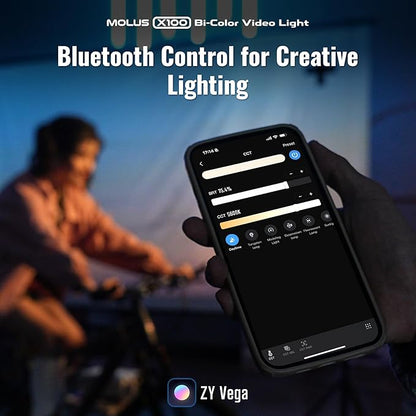 ZHIYUN MOLUS X100 Bi-Color Standard 100W Video Light [Official] V2 Upgraded Version Professional Photography Lighting Portable Continuous Output Lighting 2700~6500K CRI≥95 TLCI≥97（No Battery）
