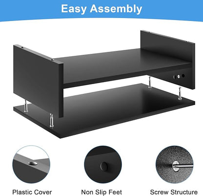 Marbrasse Monitor Stand Riser, 16.5 Inch 2 Tier Computer Printer Shelf Stand for Laptop Computer Screen Storage, Desktop Stand with Phone Holder and Cable Management Black