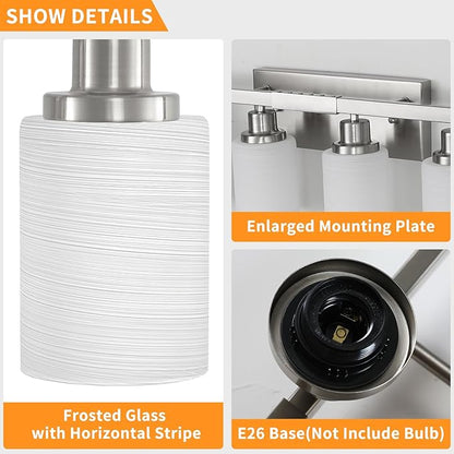 DIKAIDA 8-Light Bathroom Light Fixtures, 52inch Nickel Vanity Light with Milky White Glass Shade, Modern Bathroom Wall Lights Over Mirror, Farmhouse Wall Sconces Lighting for Bedroom Living Room